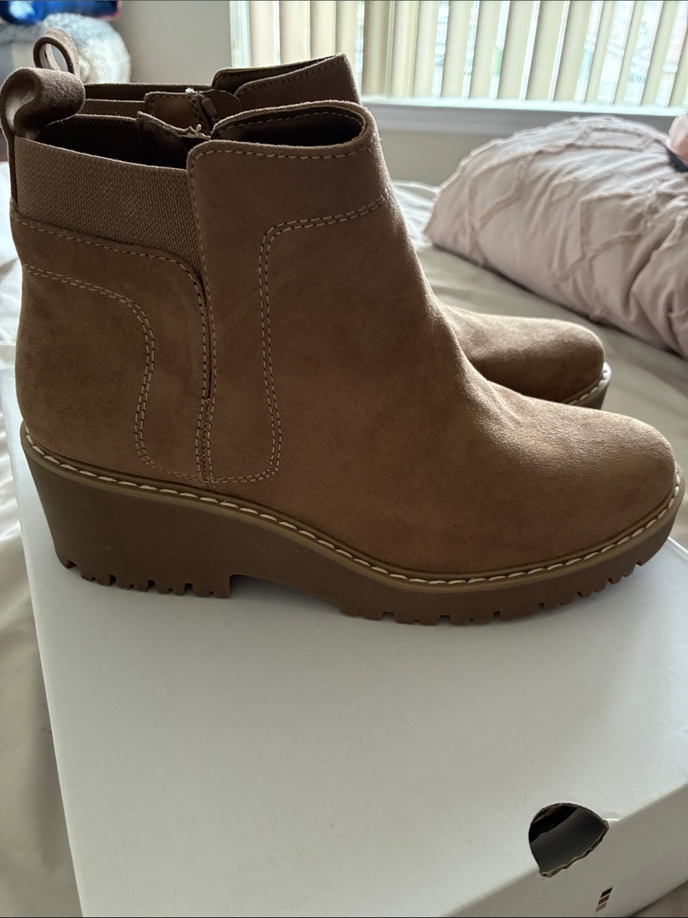 Casual Tan Wedge Ankle Booties